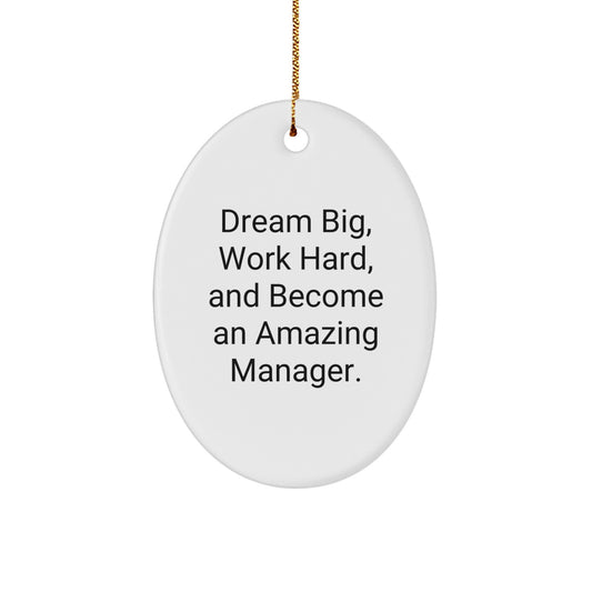 Funny Inspirational Gifts from Men to Manager Friends Christmas Unique Oval Ornament Dreams Big - Image 1