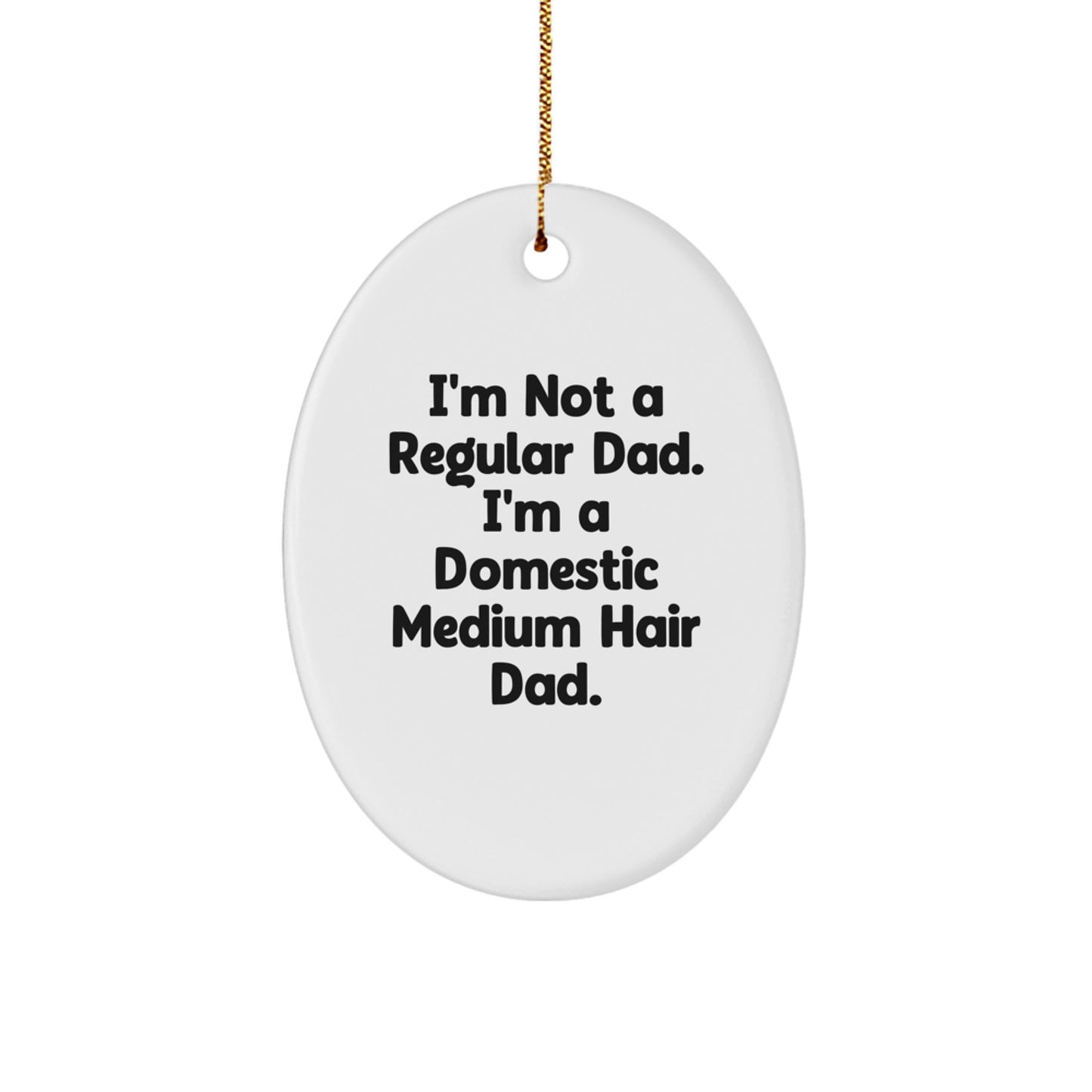 Domestic Medium Hair Cat Dad Gifts from Family, Oval Ornament with Funny Quote, Christmas Unique - Image 1
