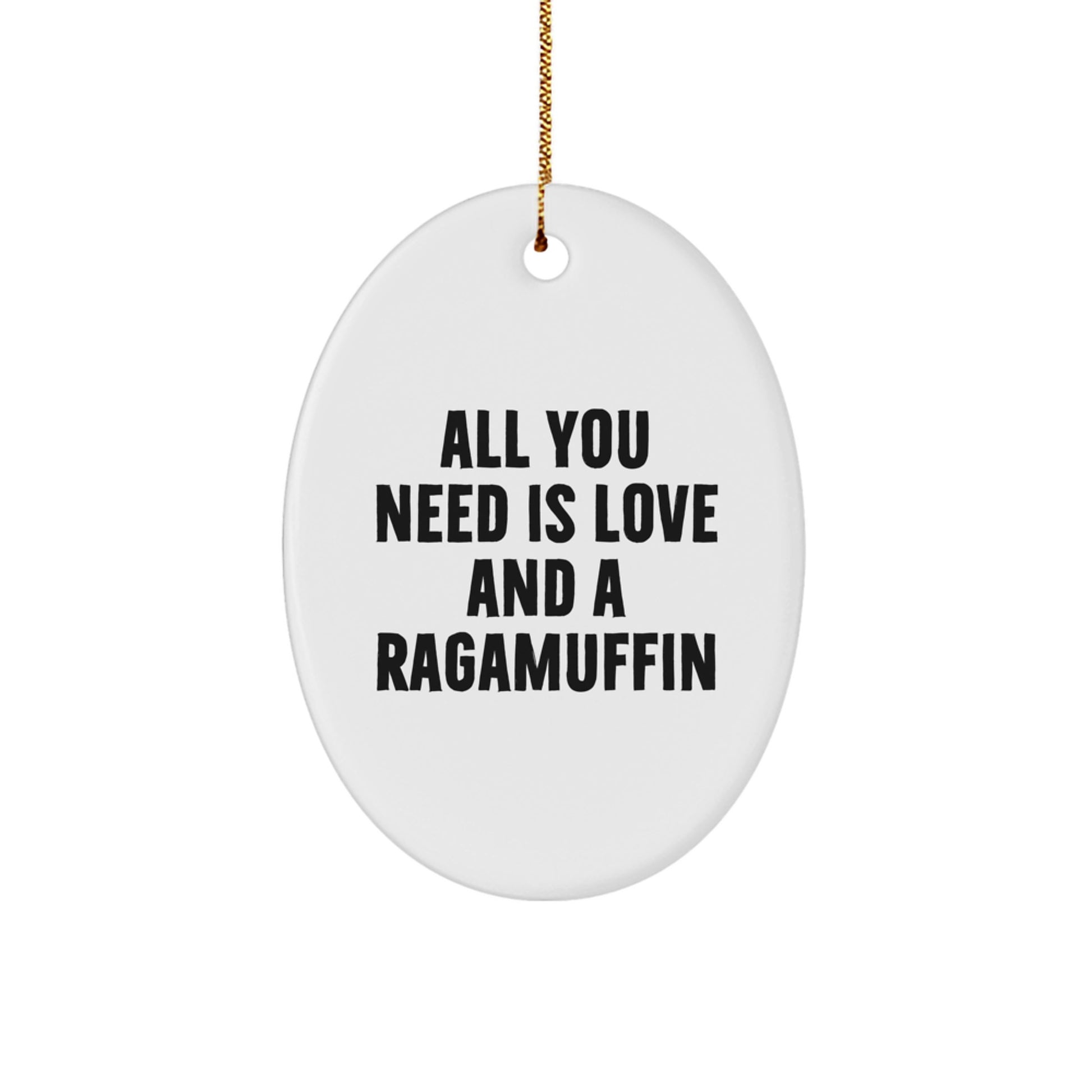 Ragamuffin Cat Gifts from Family - Oval Ornament, 'All You Need Is Love And A Ragamuffin' Christmas Decor, Gifts for Men, Women, Friends, Coworkers - Image 1
