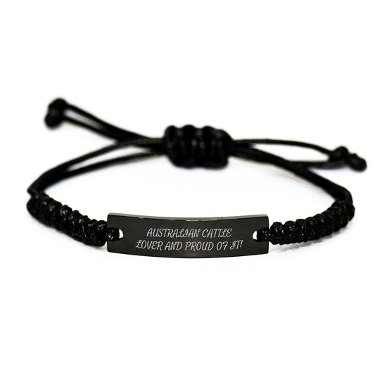 Australian Cattle Dog Rope Bracelet Gifts from Friends, 'Australian Cattle Lover And Proud Of It!' for Birthday, Funny Quote Rope, Adjustable Black Stainless Steel with Interlaced Rope - Image 1