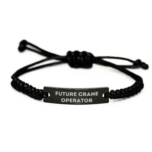 Gifts from Friends for Future Crane Operator - Inspirational Rope Bracelet for Graduation, Made for Crane Operator Gifts, Adjustable Black Rope Necklace, Engraved with Interlaced Rope - Image 1