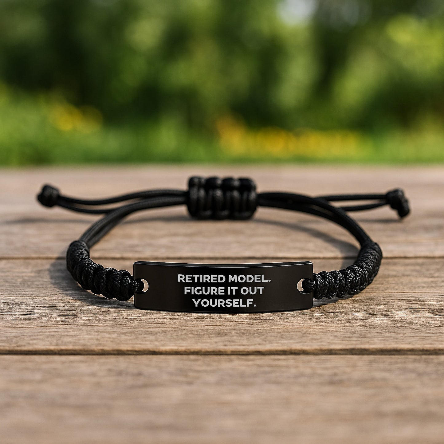 Funny Retired Model Gifts from Friends for Birthday - Adjustable Black Rope Bracelet, Figure It Out Yourself Quote - Image 2