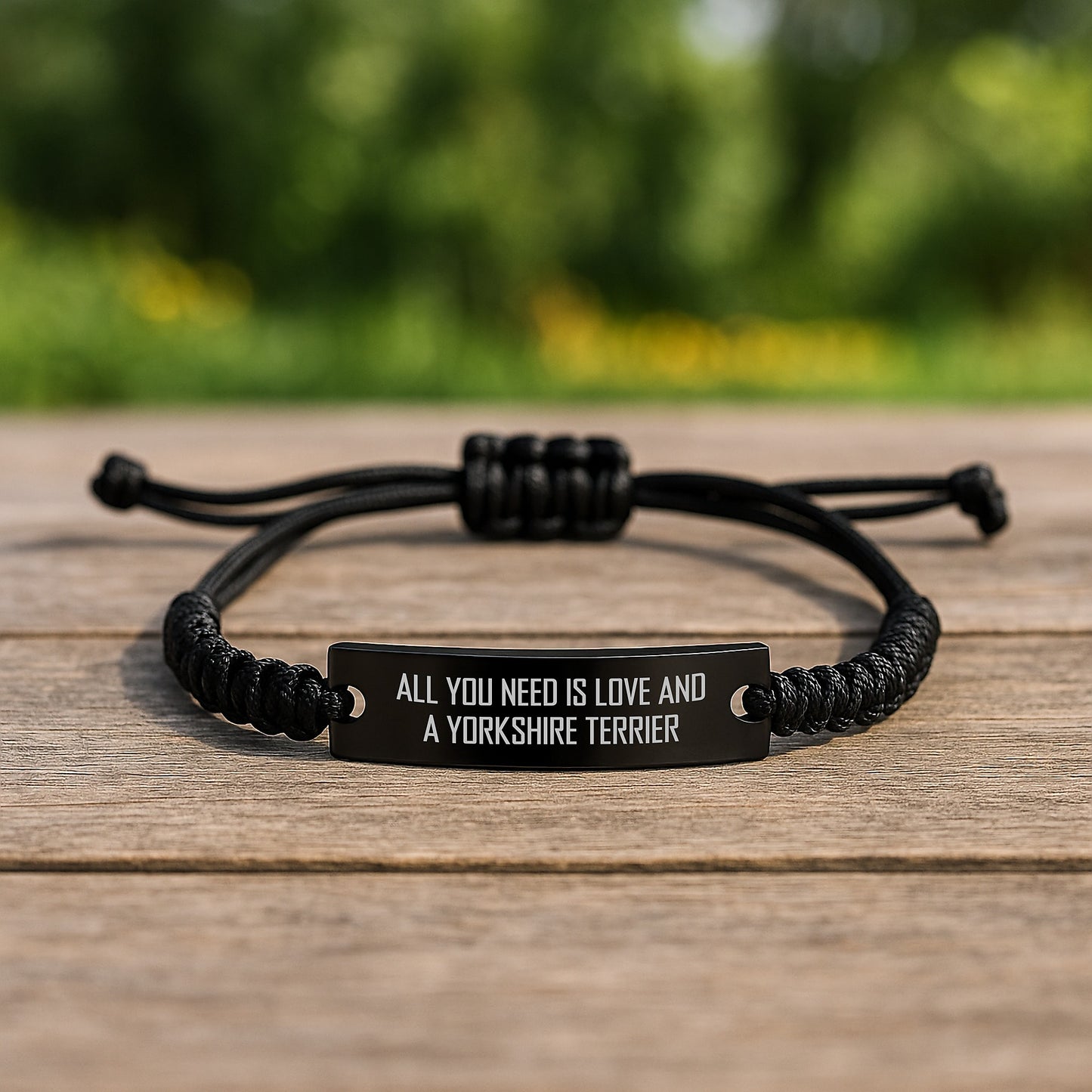 Yorkshire Terrier Dog Lovers' Funny Rope Birthday Unique Gift, 'All You Need Is Love And A Yorkshire Terrier' Quote, Gifts from Friends, for Dog Enthusiasts, Adjustable Black Rope Bracelet - Image 2