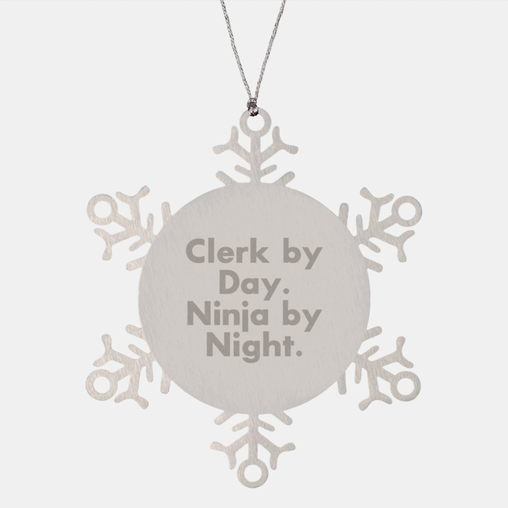 Clerk Gifts from Friends - Snowflake Ornament with Quote 'Clerk By Day. Ninja By Night.' - Christmas Unique Presents for Clerk - Image 1