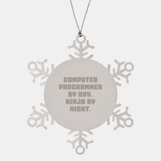 Computer Programmer Gift, Snowflake Ornament for Men, Funny Quote 'Computer Programmer By Day. Ninja By Night.', Gifts from Friends, Gifts for Computer Programmer - Image 1