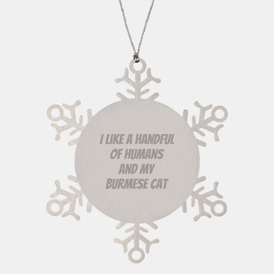 Funny Burmese Cat Gifts for Men Women Friends Family, Snowflake Ornament Handmade from Premium Stainless Steel for Burmese Cat Lovers, Christmas Unique Gifts from Family Friends - Image 1