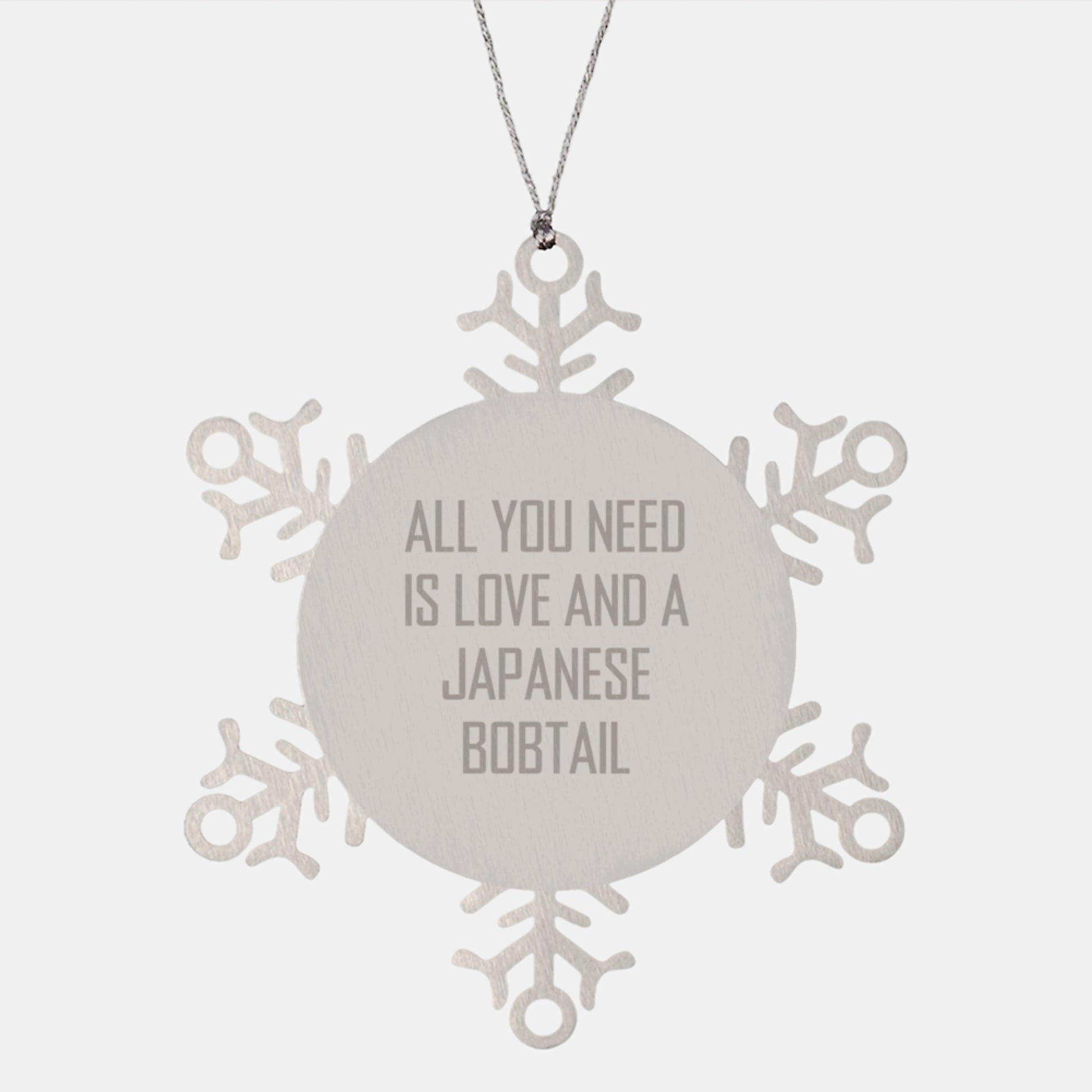Japanese Bobtail Cat Lovers' Christmas Unique Gift, Snowflake Ornament with Inspirational Quote 'All You Need Is Love And A Japanese Bobtail', Gifts for Friends from Family - Image 1
