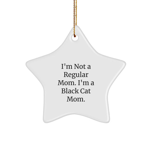 Black Cat Mom Star Ornament, Funny Christmas Unique Gift from Mom to Black Cat Lover, Unique White Star Shaped Decoration for Home or Office, Gifts from Mom to Friends, Coworkers, or Family - Image 1