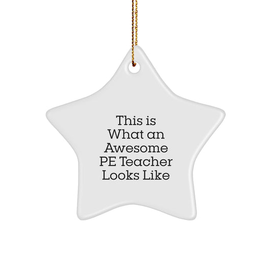 Funny PE Teacher Star Ornament Gifts from Family for PE Teacher, This Is What An Awesome PE Teacher Looks Like, Christmas Unique Gifts - Image 1