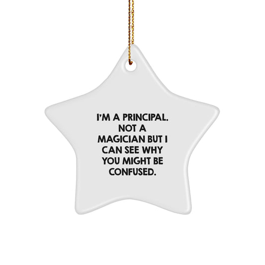 Funny Principal Gifts for Christmas - 'I'm A Principal. Not A Magician...' Star Ornament for Friends from Men, Women, Family, Coworkers - Image 1