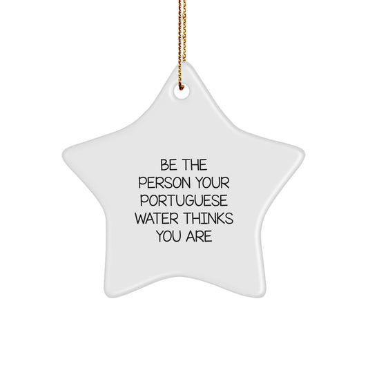 Funny Portuguese Water Dog Gifts from Family for Portuguese Water Dog Lovers - Star Ornament with Inspirational Quote 'Be The Person Your Portuguese Water Thinks You Are' for Christmas - Image 1