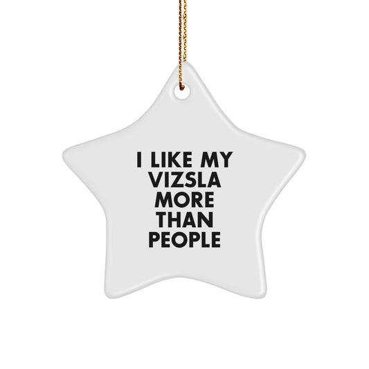 Vizsla Dog Lovers' Funny Gift for Christmas - 'I Like My Vizsla More Than People' Star Ornament Gifts from Friends to Family - Image 1