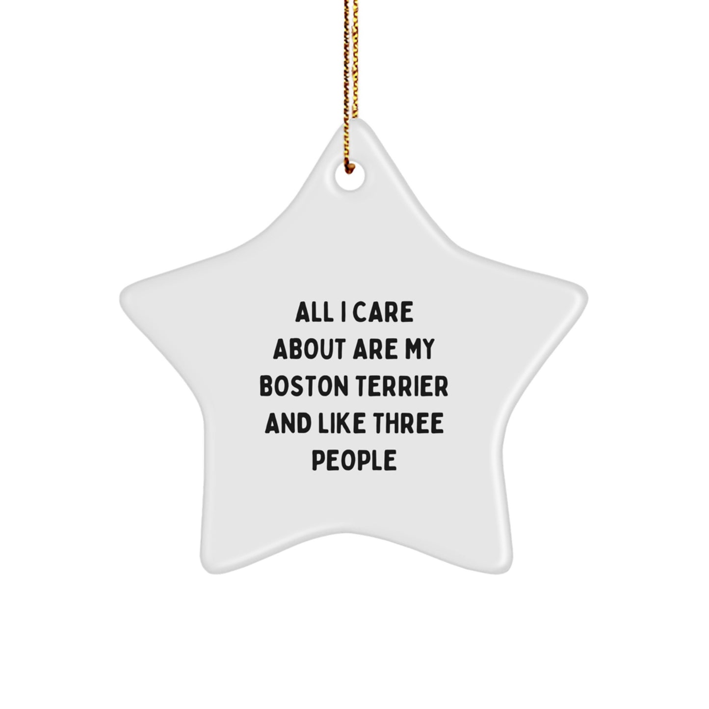 Boston Terrier Dog Lovers, Funny Gifts from Friends for Christmas, Star Ornament Quote, 'All I Care About Are My Boston Terrier And Like Three People', Gifts for Boston Terrier Dog Enthusiasts - Image 1