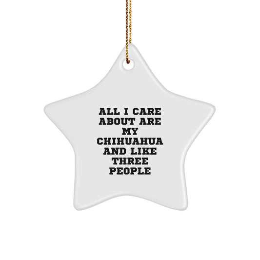 Chihuahua Dog Lover Gifts from Friends and Family - 'All I Care About Are My Chihuahua And Like Three People' Star Ornament, Christmas Unique Gifts - Image 1
