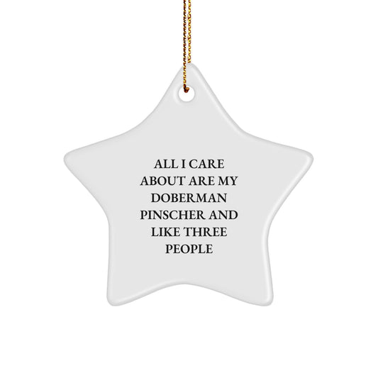 Doberman Pinscher Dog Gifts from Family for Christmas Unique Star Ornaments - 'All I Care About Are My Doberman Pinscher And Like Three People' - Image 1