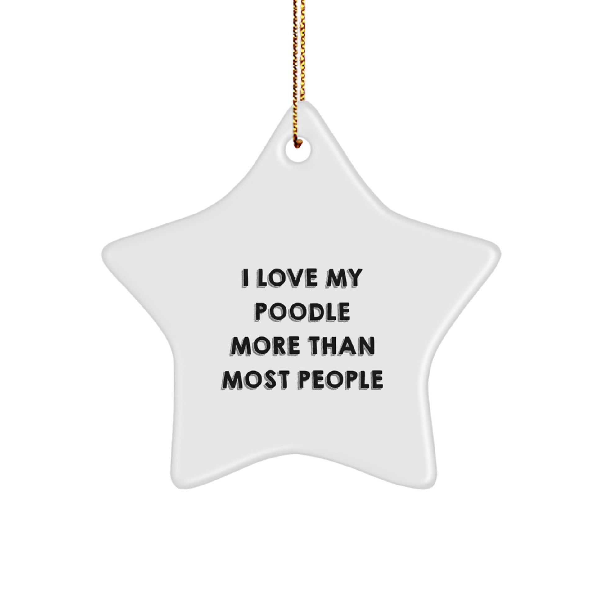 Funny Poodle Dog Star Ornament Gifts from Family for Christmas, 'I Love My Poodle More Than Most People' Quote, Unique White Star Shaped Decoration for Home - Image 1