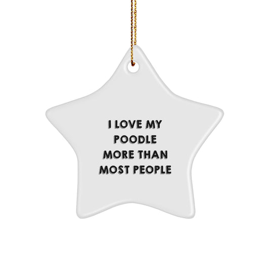 Funny Poodle Dog Star Ornament Gifts from Family for Christmas, 'I Love My Poodle More Than Most People' Quote, Unique White Star Shaped Decoration for Home - Image 1