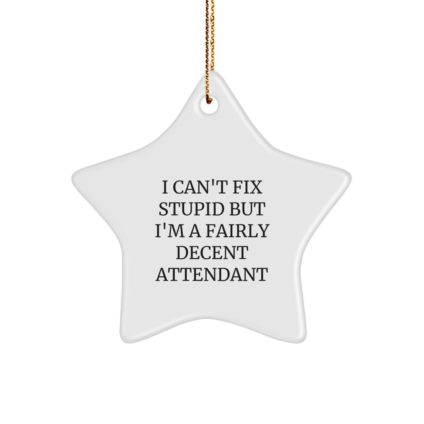 Funny Attendant Gifts from Men - I Can't Fix Stupid But I'm A Fairly Decent Attendant Star Ornament for Attendant, Perfect for Christmas - Image 1