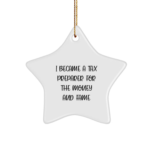 Funny Tax Preparer Gifts from Men for Women and Friends - Star Ornament with I Became A Tax Preparer For The Money And Fame Quote - Christmas Unique Decorations - Image 1