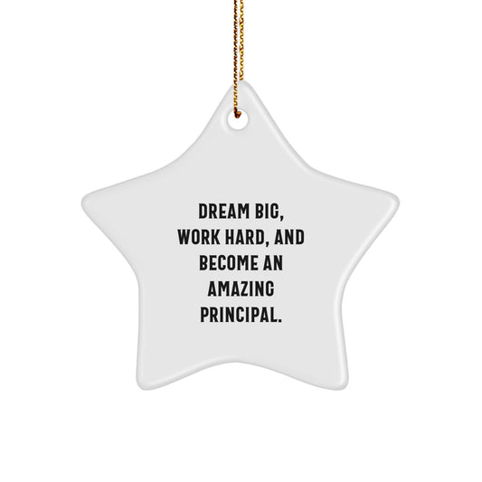 Funny Inspirational Principal Gifts from Family, Gifts for Principal, Christmas Unique Star Ornament, Dream Big, Work Hard, And Become An Amazing Principal. - Image 1