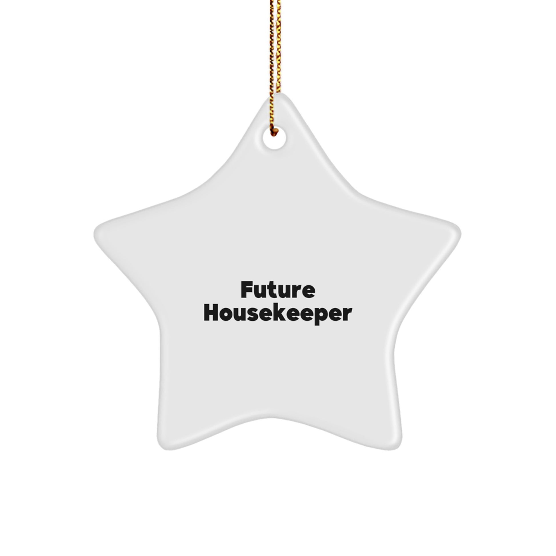 Future Housekeeper Delight Christmas Star Ornament, Gifts from Friends and Family to Housekeeper, Funny Quote, White Star Shaped, 3.25" Tall, Durable MDF and High-Gloss Plastic Finish - Image 1