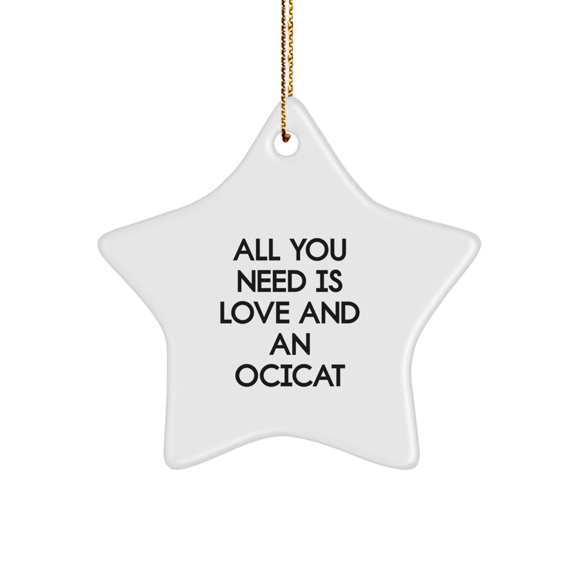 Ocicat Lovers' Delight, All You Need is Love Star Ornament Gift for Friends and Family, White Star Shaped MDF with High-Gloss Finish, Perfect for Christmas - Image 1
