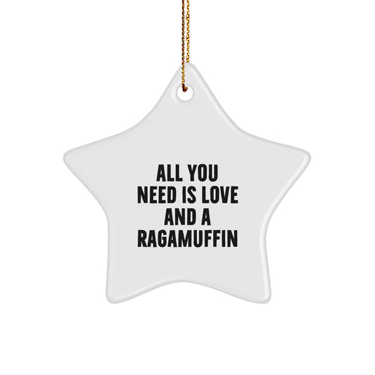 Ragamuffin Cat Lovers Gifts from Family, Star Ornament Christmas Unique Gifts for Men, Women, and Friends, 'All You Need Is Love And A Ragamuffin' Quote - Image 1