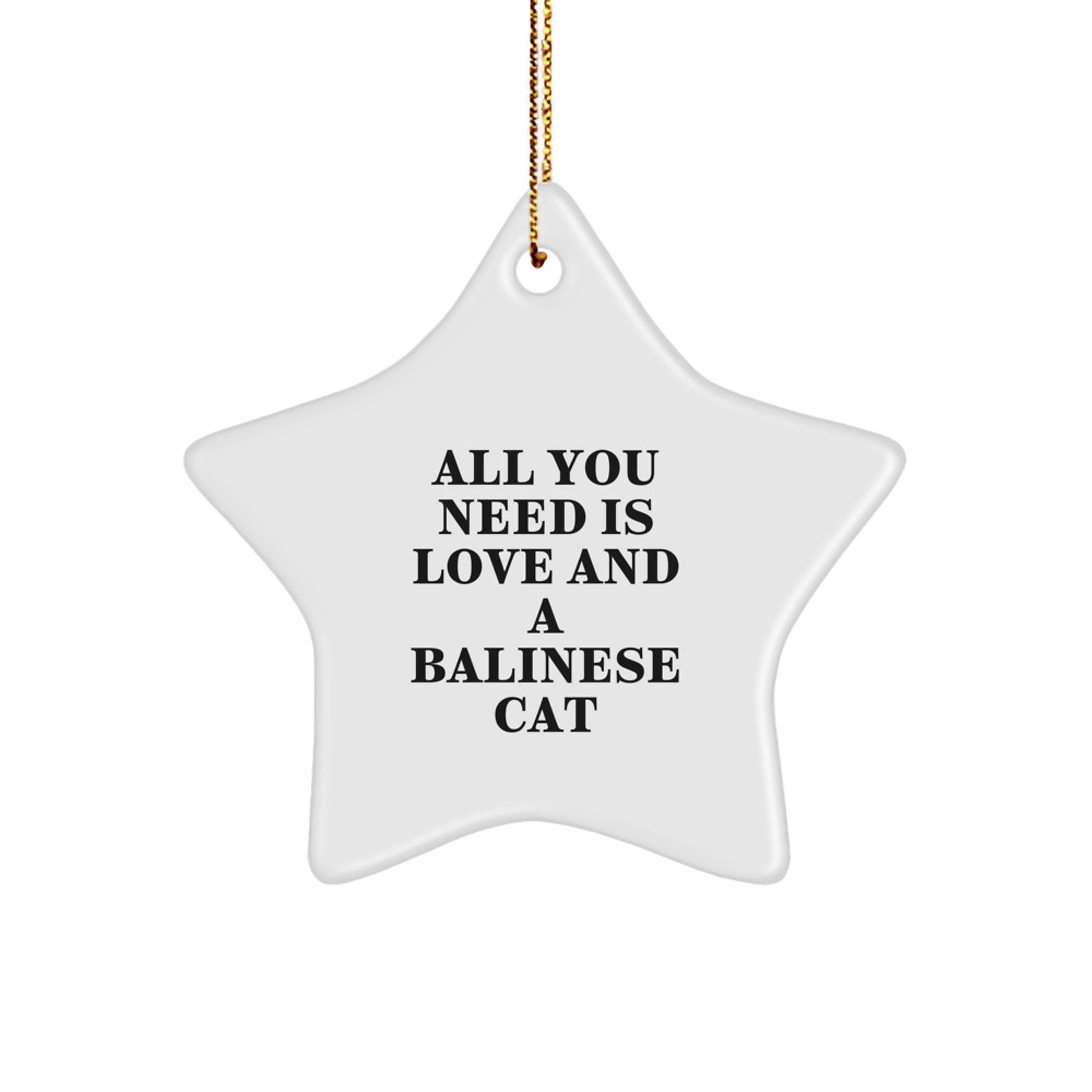 Balinese Cat Lovers Gifts from Friends for Christmas - Star Ornament with 'All You Need Is Love And A Balinese Cat' Quote - Unique White Star Shaped Decoration - Image 1