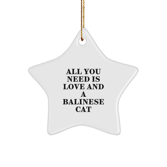 Balinese Cat Lovers Gifts from Friends for Christmas - Star Ornament with 'All You Need Is Love And A Balinese Cat' Quote - Unique White Star Shaped Decoration - Image 1
