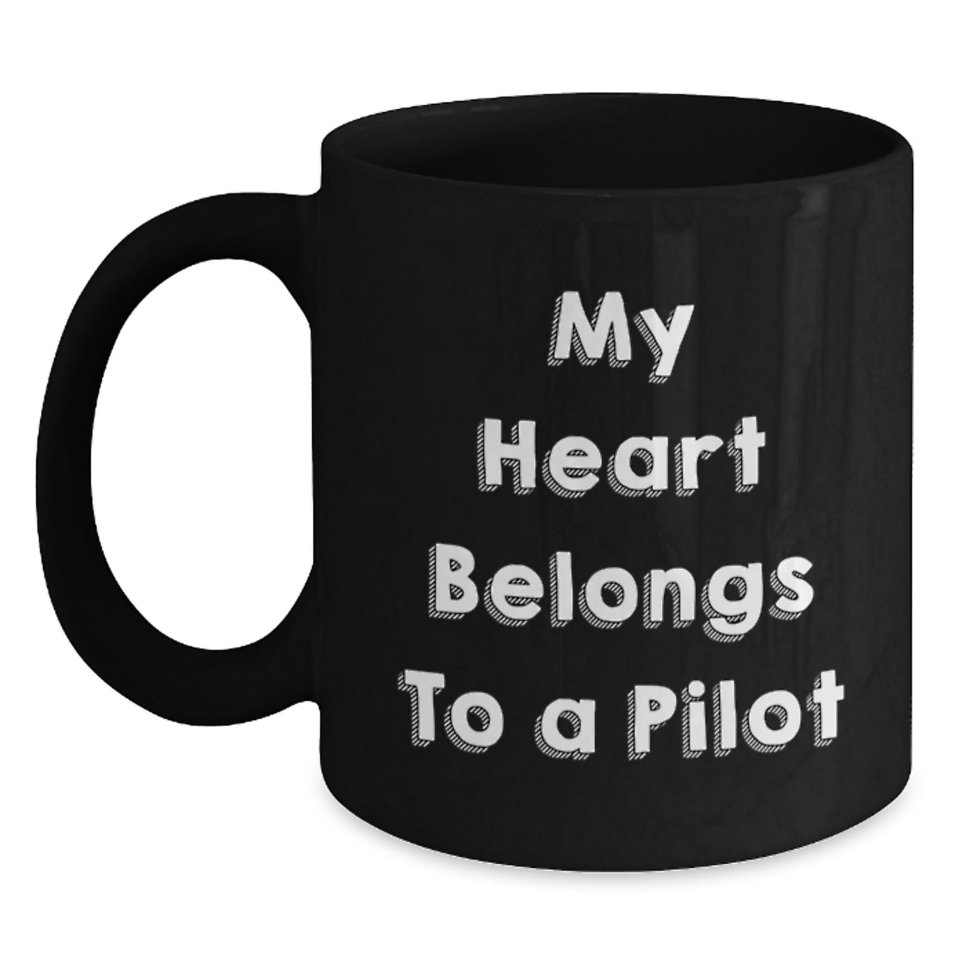 Pilot Gifts, My Heart Belongs To A Pilot Funny Quote, Black Coffee Mug for Birthday, Gifts from Family to Pilot, Gifts for Pilot - Main