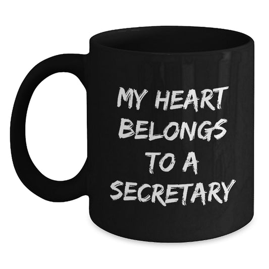 Funny Secretary Gifts from Friends Christmas Unique Mugs, 'My Heart Belongs To A Secretary' Black Coffee Ceramic Mug, 11oz or 15oz, Gifts for Secretary - Main