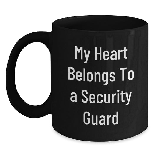 Funny Security Guard Gifts from Men to Security Guard, Black Coffee Mug My Heart Belongs To A Security Guard, Christmas Unique Gifts - Main