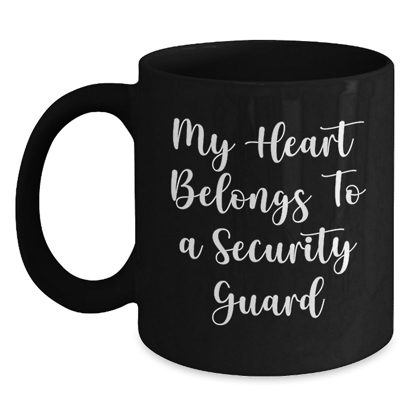 Funny Security Guard Gifts From Men to Husband for Christmas Unique Mugs My Heart 'Belongs To A Security Guard' Black Coffee Mug - Main