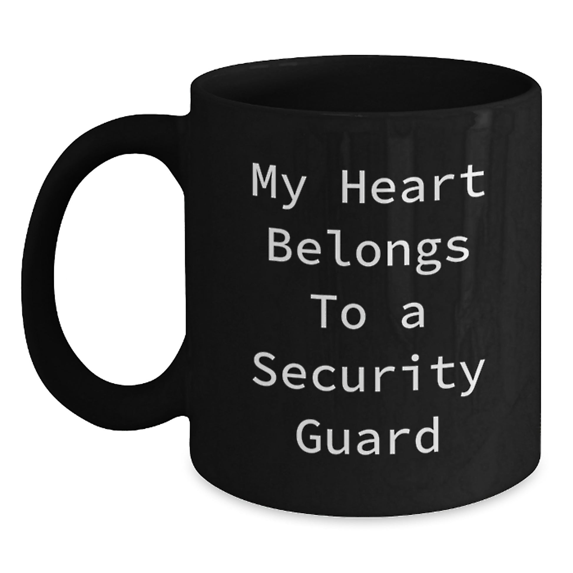 Funny Security Guard Gifts from Family and Friends - 'My Heart Belongs To A Security Guard' Christmas Unique Mugs for Men and Women - Black Coffee Mug, 11oz and 15oz - Main