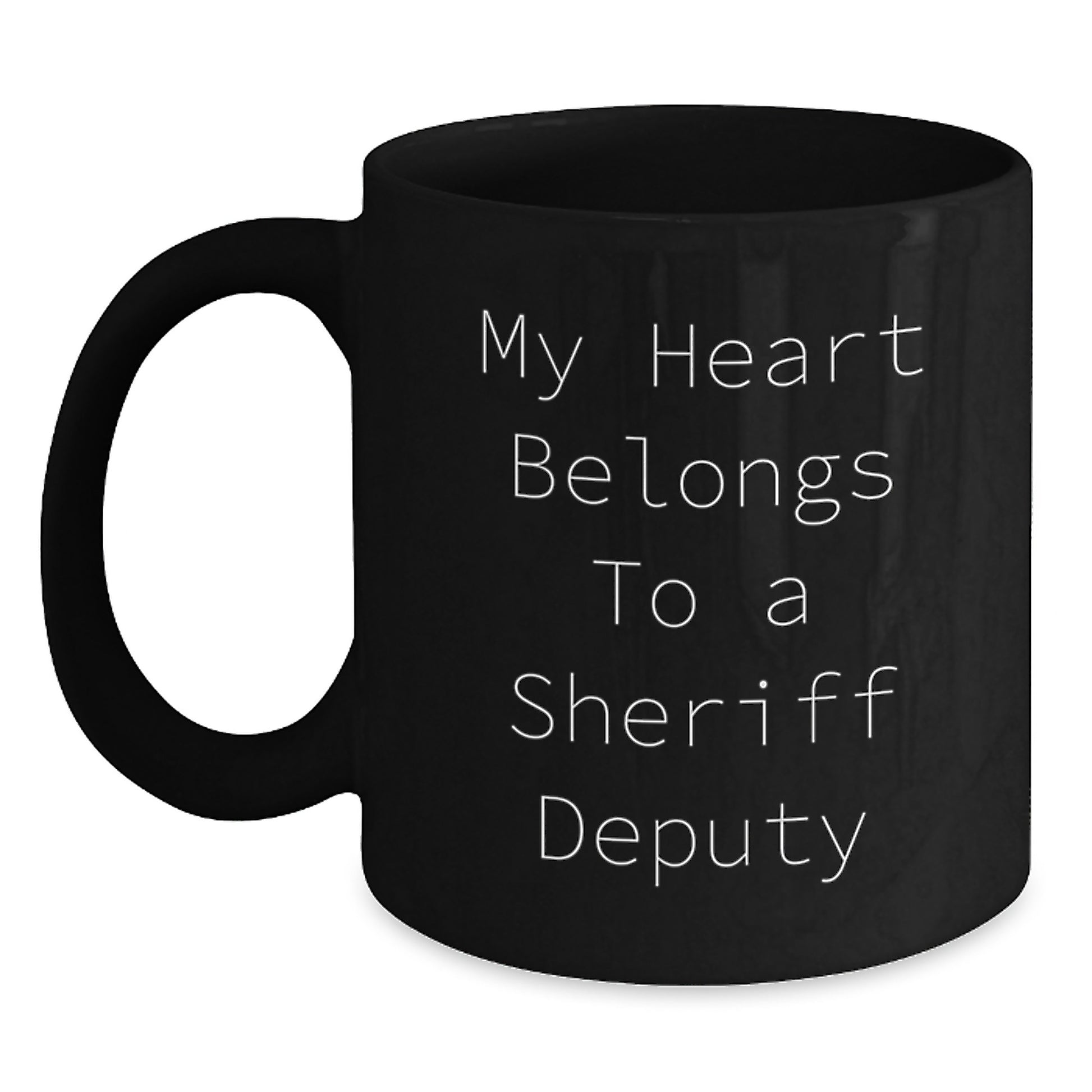Funny Sheriff Deputy Gifts, My Heart Belongs To A Sheriff Deputy Black Coffee Mugs for Sheriff Deputy Men, Unique Christmas Unique Gifts from Friends - Main