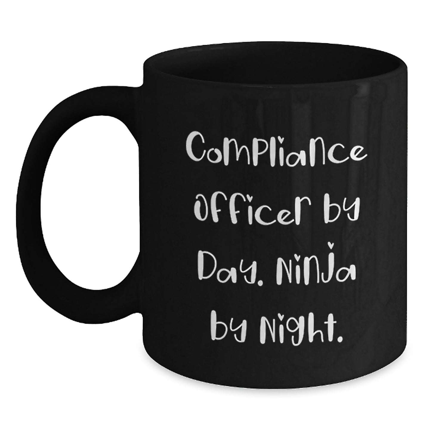 Compliance Officer Gifts, Ninja Powers for Graduation, Funny Black Coffee Mug, 'Compliance Officer By Day. Ninja By Night.' - Main