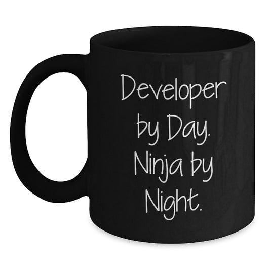 Funny Developer Gifts from Friends for Men, Unique Black Coffee Mug, Developer By Day Ninja By Night. - Main