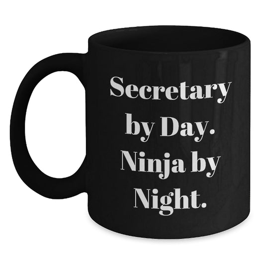 Funny Secretary Gifts from Friends to Secretaries, Black Coffee Mug, 'Secretary By Day. Ninja By Night.', Christmas Unique Presents - Main