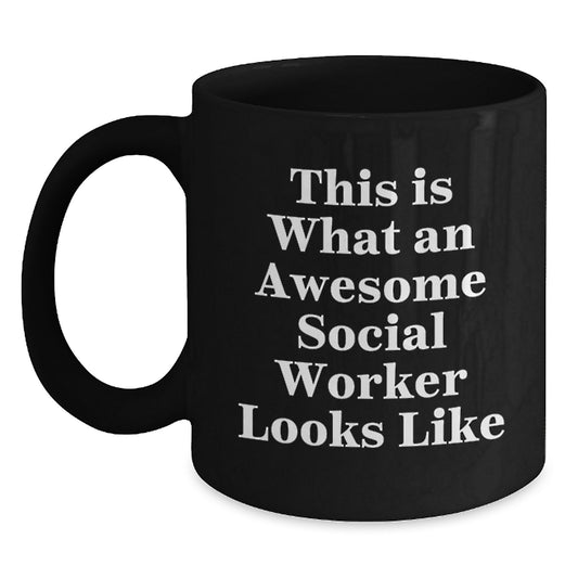 Social Worker Gifts from Friends, Funny Quotes for Graduation, Black Coffee Mug for Women and Men - Main