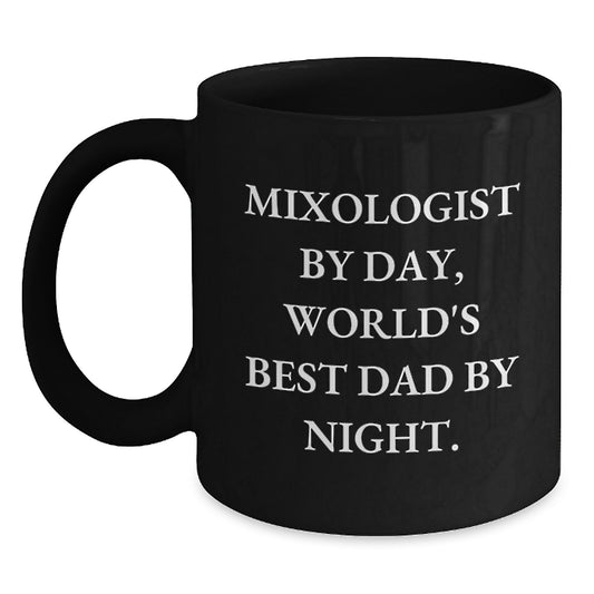 Funny Mixologist Gifts, Black Coffee Mug for World's Best Dad by Night, Christmas Unique Presents from Family - Main