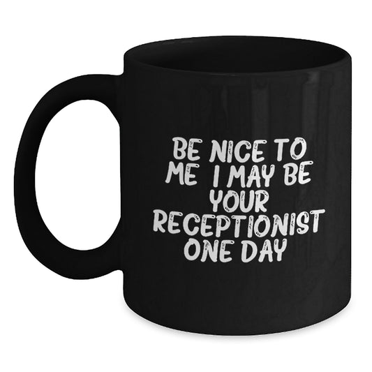 Funny Black Coffee Mug, Gifts for Receptionist, Christmas Unique Gifts from Friends - Main