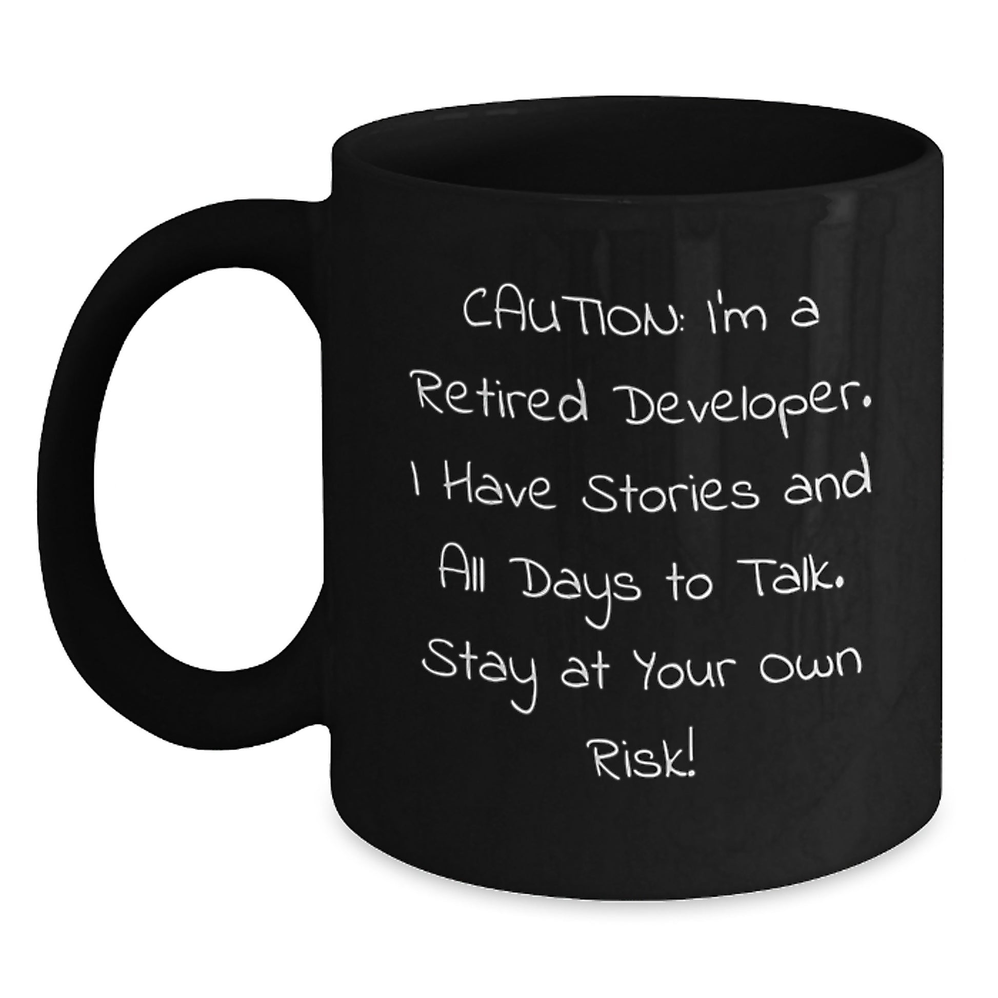 Funny Developer Gifts for Graduation - Caution! Black Coffee Mug from Friends to Coworkers, Black Ceramic Mug for Men and Women - Main