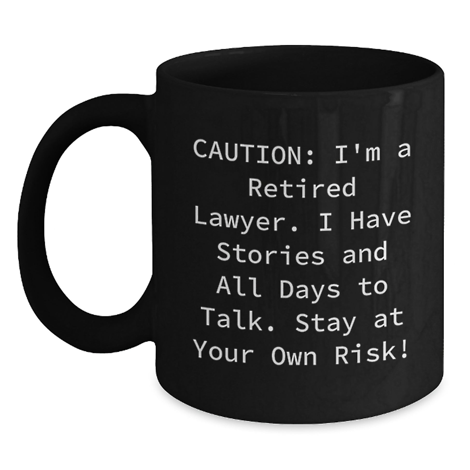 Funny Lawyer Gifts from Friends - Stay At Your Own Risk Black Coffee Mug, Lawyer Humor Mug, Christmas Unique Gifts for Lawyer Men Women Coworkers - Main