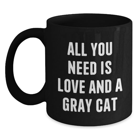 Gray Cat Lover Gifts from Friends to Family, Funny Black Coffee Mug for Christmas Unique Presents - Main