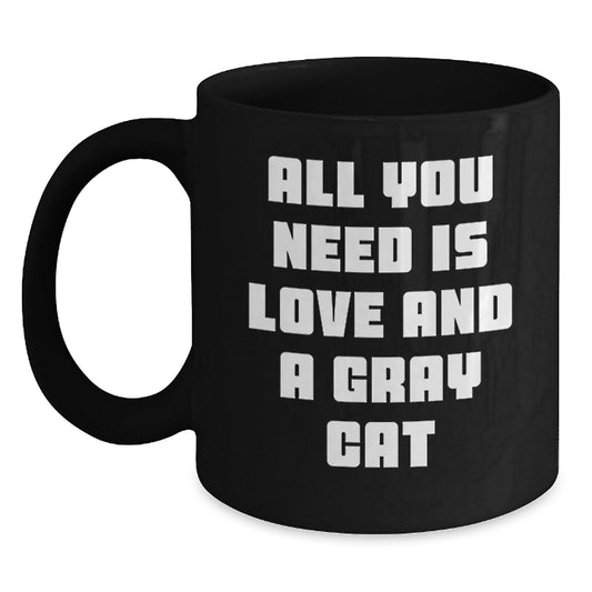 Gray Cat Lover Gifts from Friends, Unique Christmas Unique Gifts for Gray Cat Enthusiasts, Funny Black Coffee Mug - Main