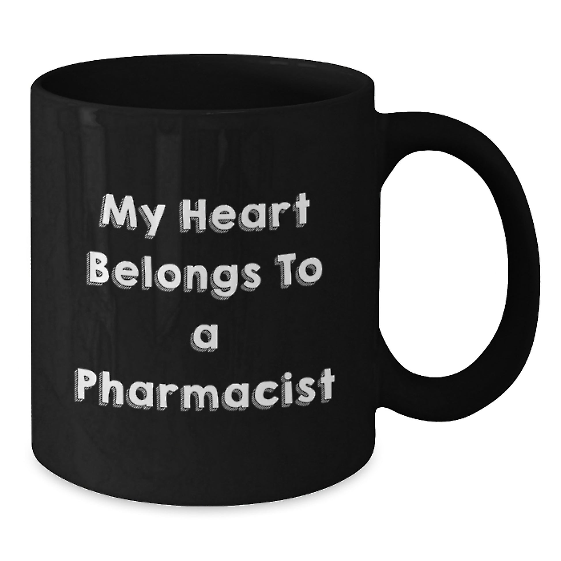 Funny Gifts from Friends and Family for a Pharmacist, Black Coffee Mug with My Heart Belongs To A Pharmacist Quote, Christmas Unique Gifts - Additional