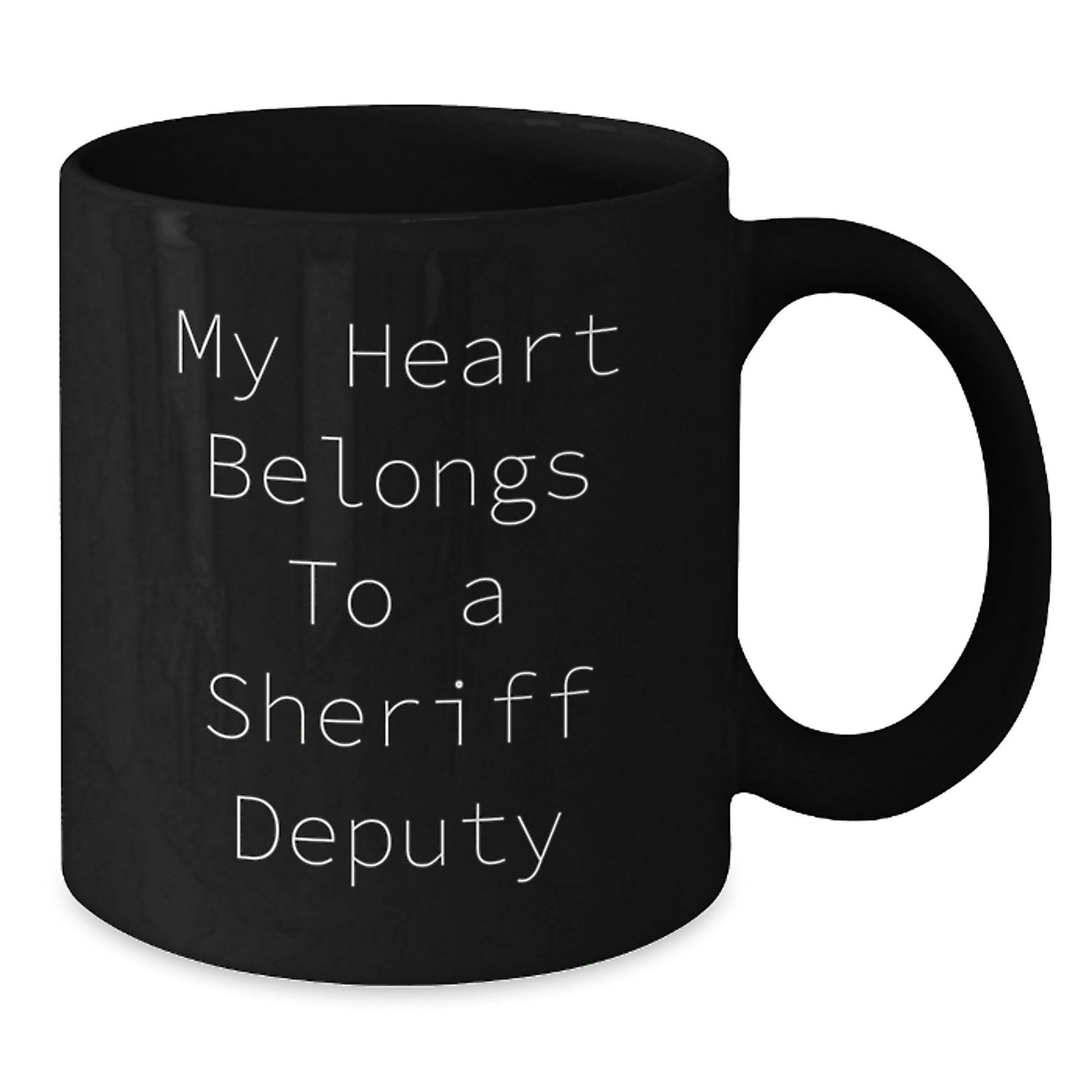 Funny Sheriff Deputy Gifts, My Heart Belongs To A Sheriff Deputy Black Coffee Mugs for Sheriff Deputy Men, Unique Christmas Unique Gifts from Friends - Additional