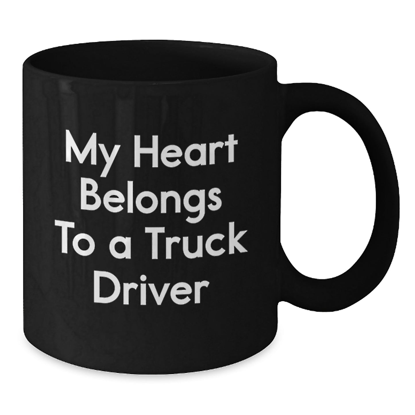 Funny Truck Driver Gifts from Men to Truck Driver Sweetheart, Black Coffee Mug, My Heart Belongs To A Truck Driver Christmas Unique - Additional