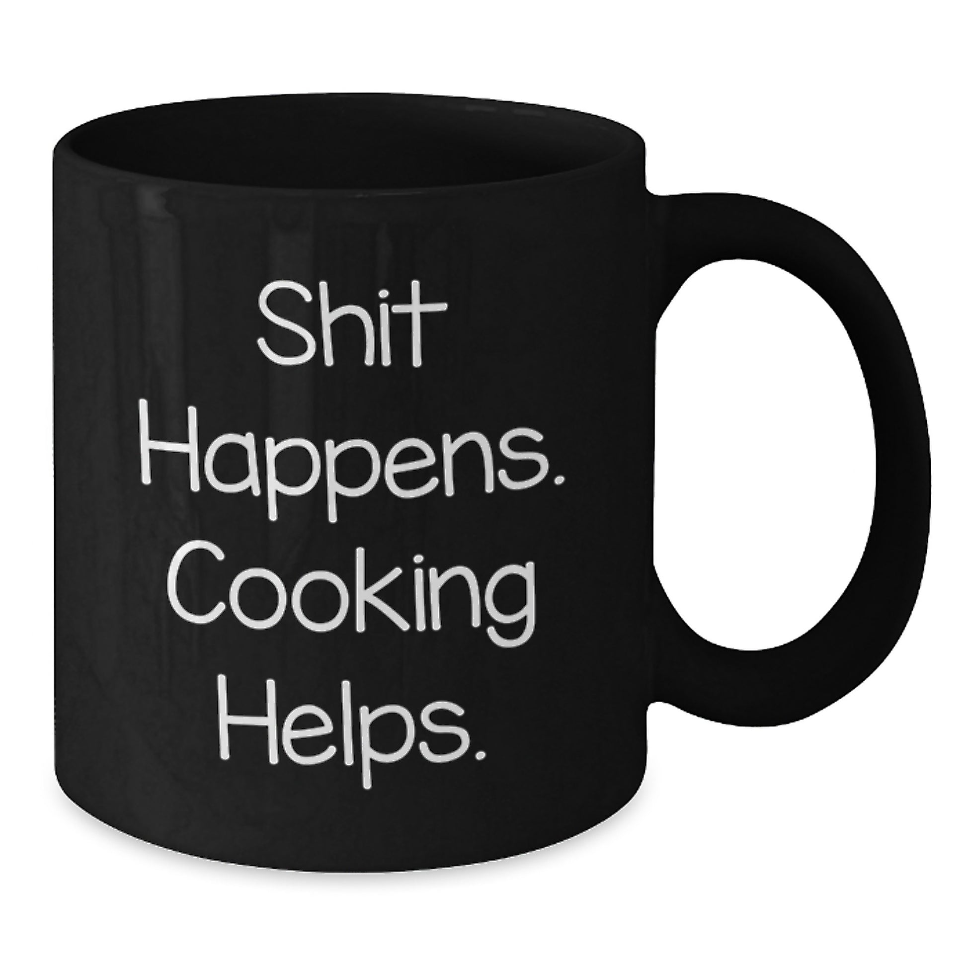 Funny Cooking Gifts for Men, Black Coffee Mug, 'Shit Happens. Cooking Helps.' Christmas Unique Gifts from Friends - Additional