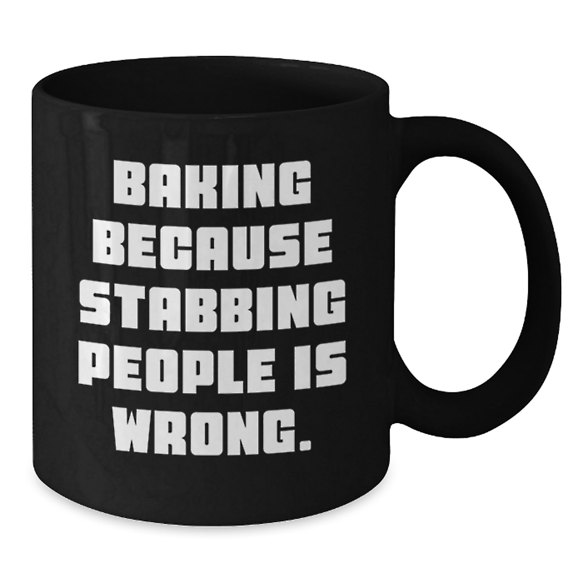 Funny Baking Gifts for Christmas, Black Coffee Mug with 'Baking Because Stabbing People Is Wrong.' Quote, Perfect for Baking Enthusiasts, Women, Men, Friends, Coworkers, Family - Additional